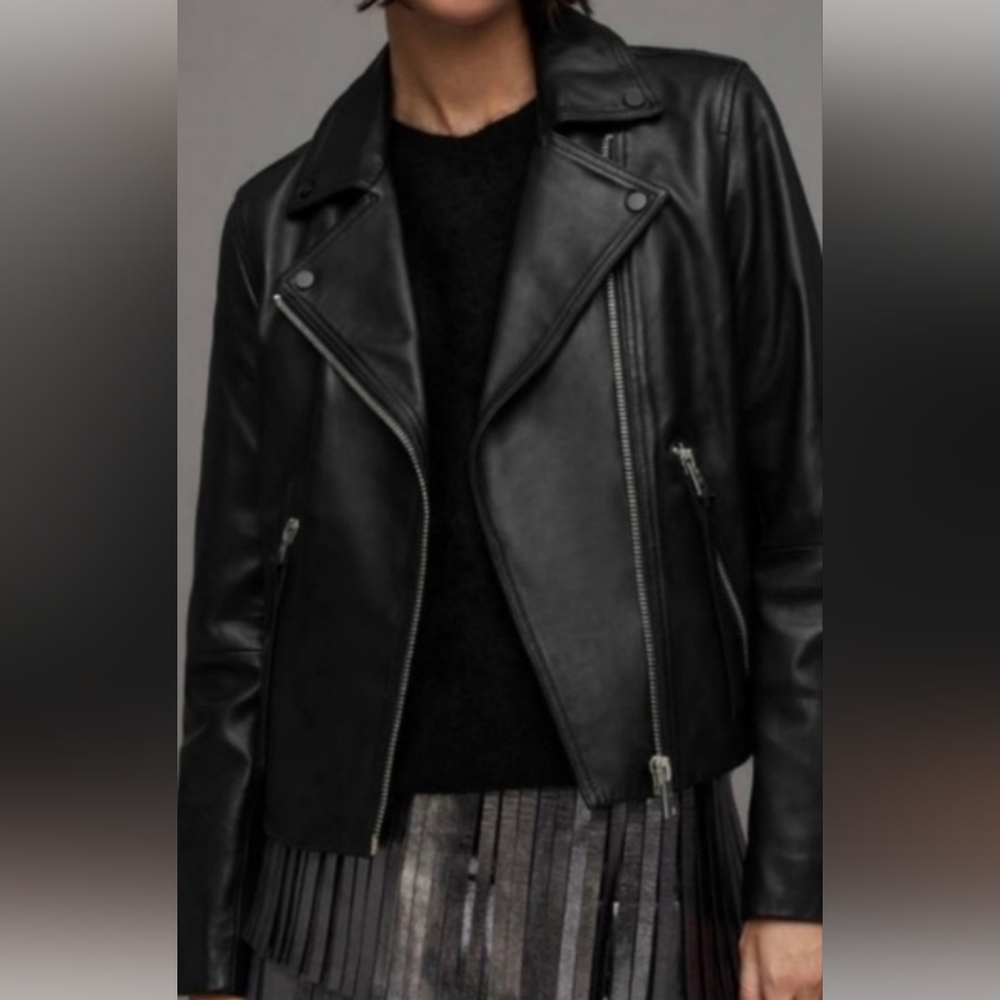 NWOT All Saints Dalby leather biker jacket, size 8, black